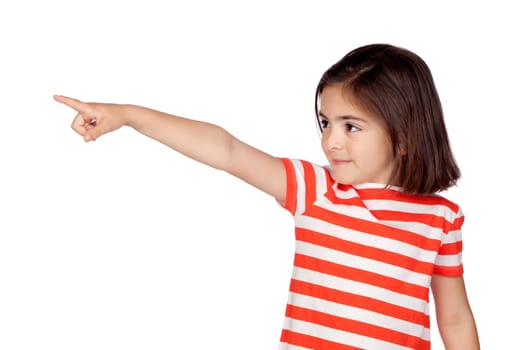 Brunette little girl isolated on a over white background