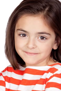 Brunette little girl isolated on a over white background