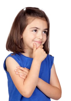 Pensive little girl isolated on a over white background
