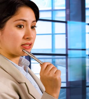 Business Woman Thinking About Company Plans In Her Office