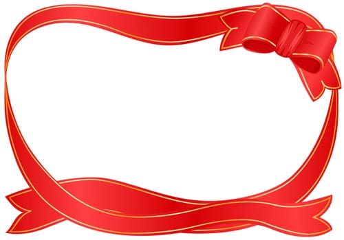 Raster illustration of festive Christmas border with red ribbon. Isolated on white background.