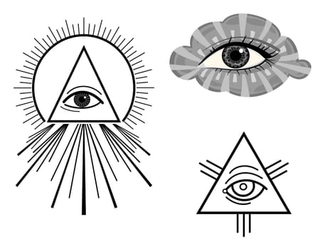 The Eye of Providence - symbols. Isolated over white background.
