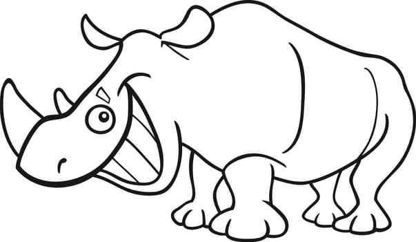 cartoon illustration of funny rhinoceros for coloring book
