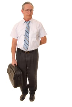 Senior businessman carrying briefcase isolated over white