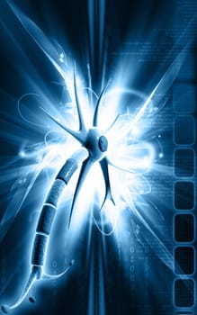 Digital illustration of neuron in colour background