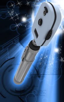 Digital illustration of ophthalmoscope in colour background
