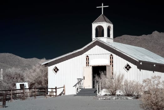 Old time western wooden church in desert