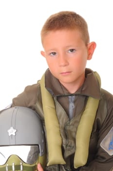 Boy pilot halloween costume isolated on white