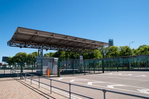 border post and the customs in the ferry terminal entrance