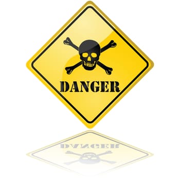 Glossy illustration of a danger sign showing a skull with crossed bones