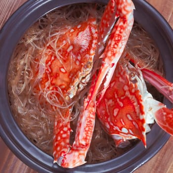 pot of asian crab with glass noodles