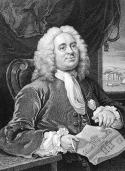 Daniel Lock (1681-1754) on engraving from 1800s. British architect. Engraved by B.Holl after a picture by Hogarth and published by Jones &amp  Co.