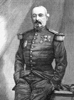 Francois Achille Bazaine (1811-1888) on engraving from 1870 published in the Graphic. French Marshal who surrendered the last organized French army to the Prussians during the Franco-Prussian war.