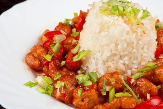 Pork meat and vegetables and pineapple with japanese rice