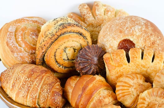 Bakery foodstuffs set on a white background