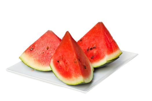 Fruity watermelon on a white bowl against a white background