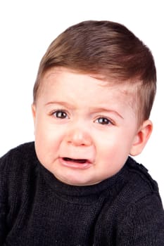 Beautiful baby crying isolated on white background