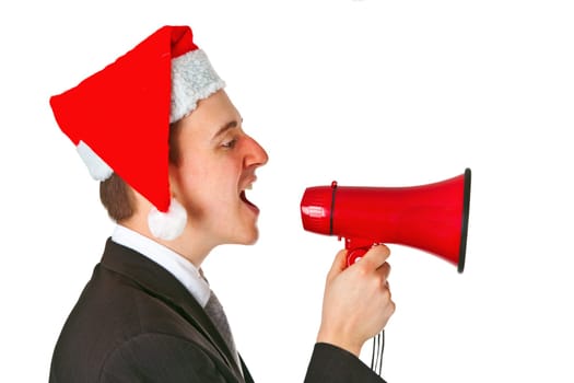 Businessman with Santa hat and megaphone