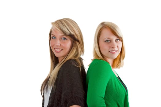 Two young women - free-spirited on white