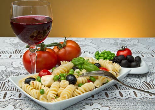 Pasta salad with mozzarella and basil