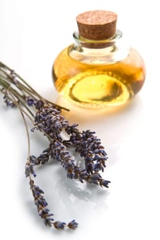 lavander oil with flower on white background