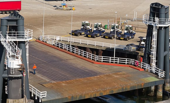 Harbor with landing-stage or pier for large ships