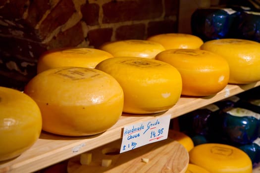 Cheese rounds - or wheels at a shop in Holland