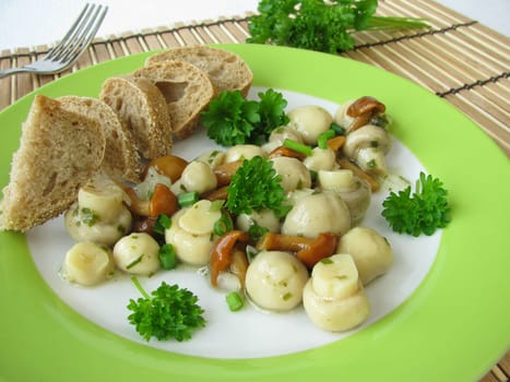 Mushroom salad with mushrooms and stick sponges