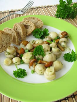 Mushroom salad with mushrooms and stick sponges