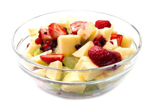 Fresh fruits salad on white background
