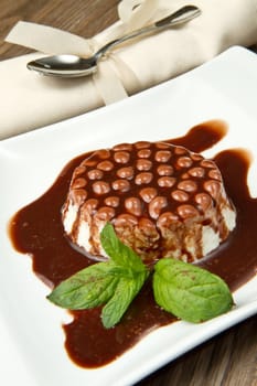 italian panna cotta dessert with chocolate topping