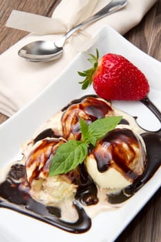 Ice cream with Chocolate topping