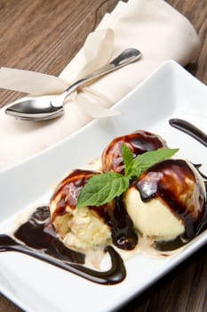 Ice cream with Chocolate topping