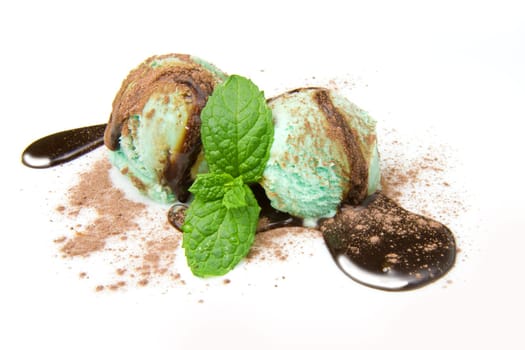 Delicious mint ice cream ball on white background