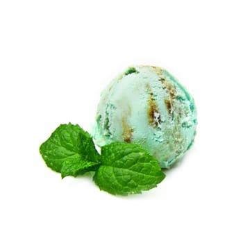 Delicious mint ice cream ball on white background