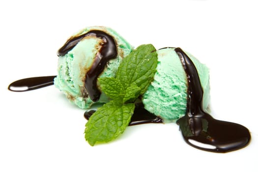 Delicious mint ice cream ball on white background