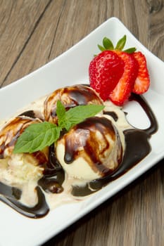 Ice cream with Chocolate topping