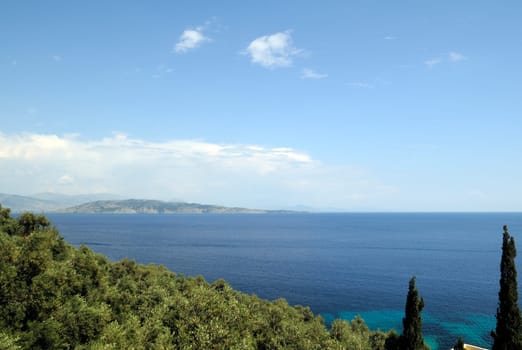 View from the island of Corfu over the Mediterranean Sea