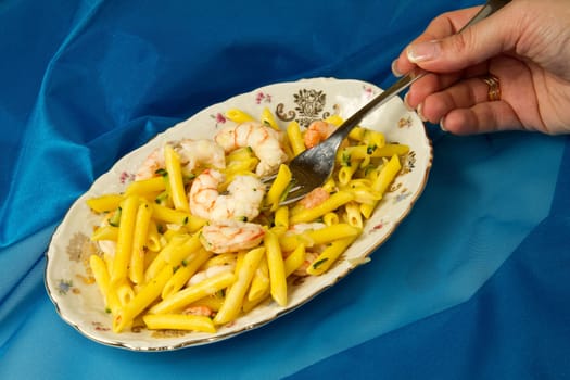 italian pasta with saffron and shrimp