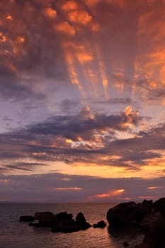 a beautiful sunrise on the beach Porto Zoro, Greece