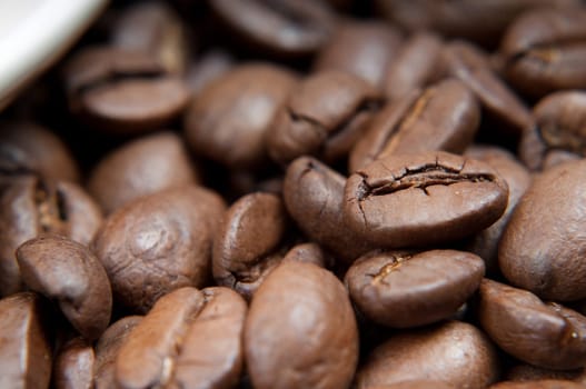 Macro shot of cafee beans, closeup, brown