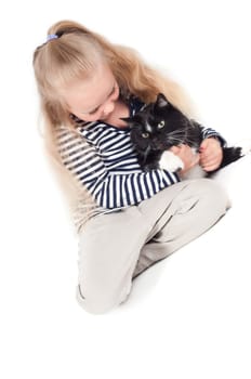 Shot of little cute girl with long hair in studio