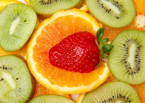 mixed fruit with orange, kiwi and strawberry