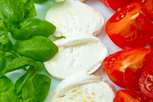 Italian flag made wit Tomato Mozzarella and Basil