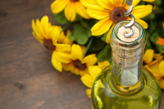 Opening a bottle of white  wine