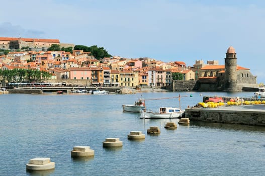 panoramic view of the bay of Collioure, Pyrenees Orientales, France