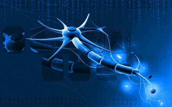 Digital illustration of neuron in colour background