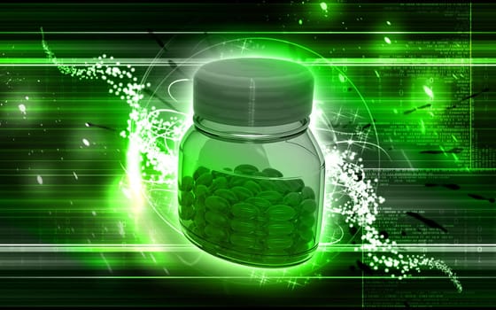 Digital illustration of capsule bottle in colour background