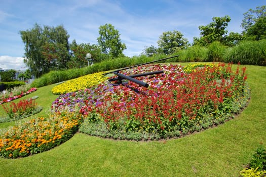 Famous flower clock, Geneva, Switzerland. This masterpiece of art and technology was realised in 1955 for the first time and symbolyses the Geneva watch industry.