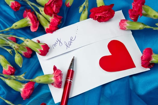 Spring letter and red carnation